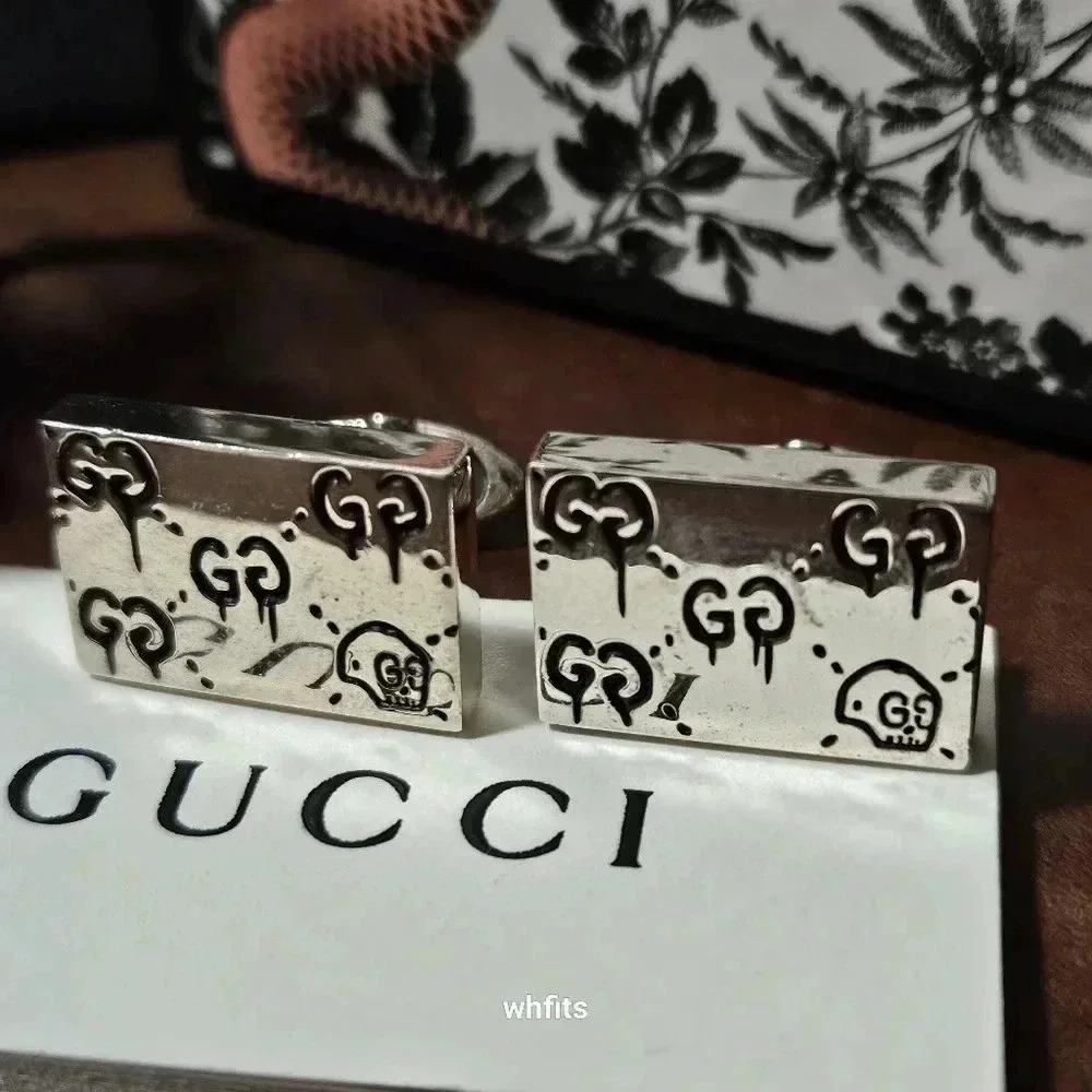 Gucci 925 Sterling Silver GG Skull Cufflinks - Picture 5 of 10